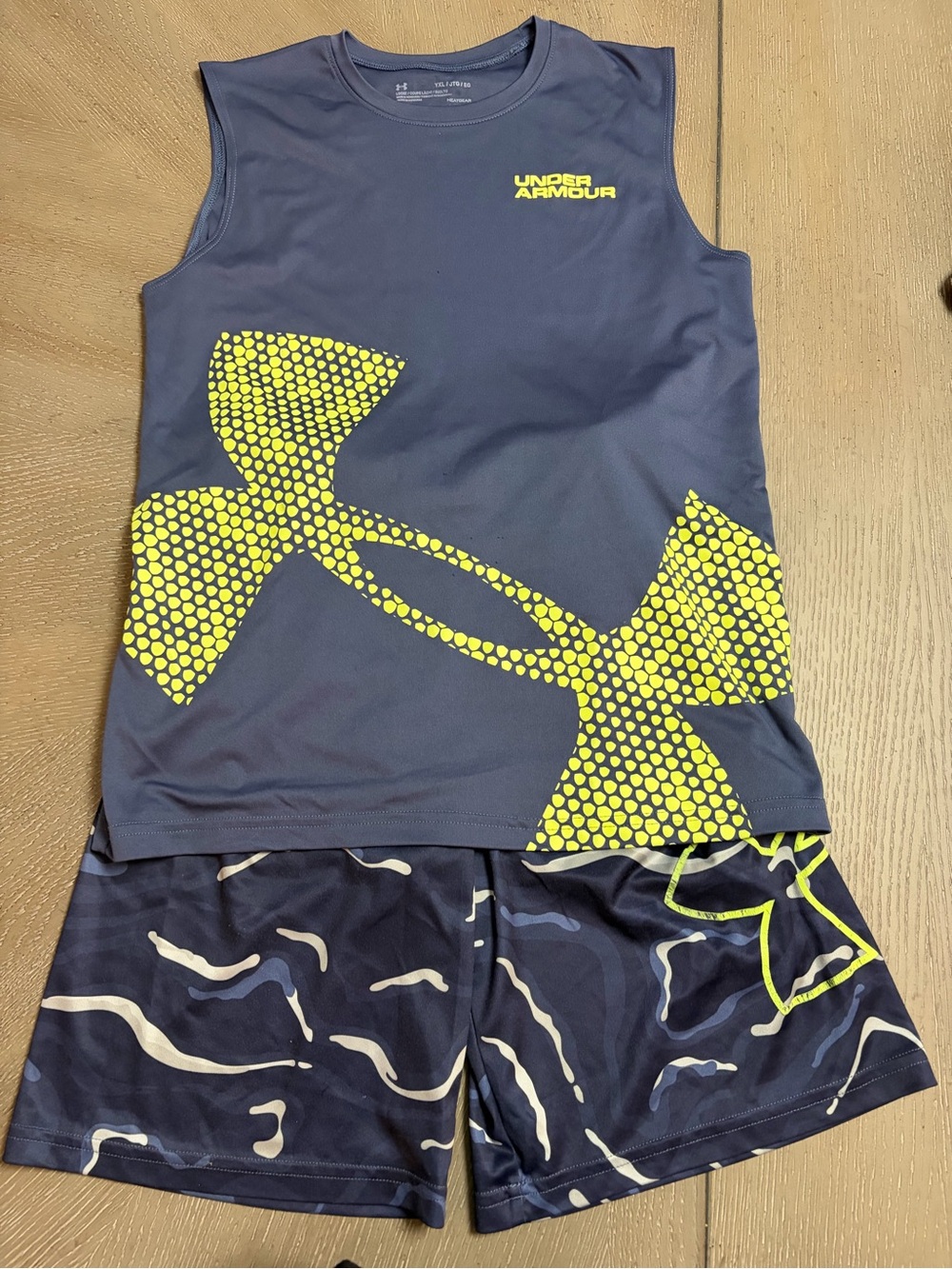 Under Armour Navy Tank Top & Shorts with Neon Yellow Logo